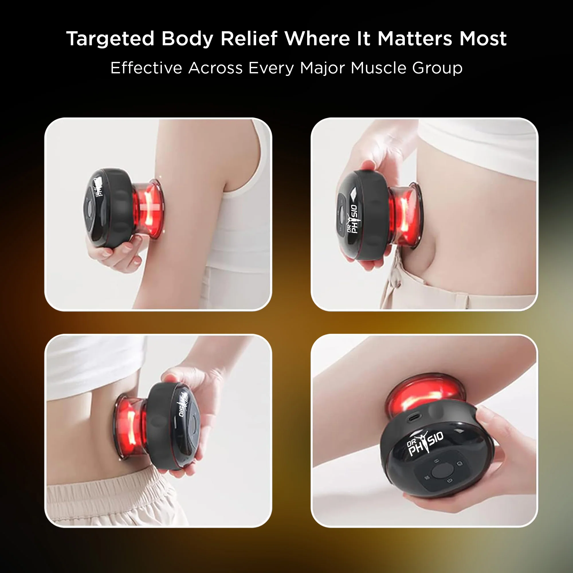 Dr Physio USA 1054 Advanced 5-in-1 Electric Cupping Massager, 12-Level Heat & Suction, Red Light Therapy for Muscle Relaxation, Pain Relief Recovery & Cellulite Support - Image 4