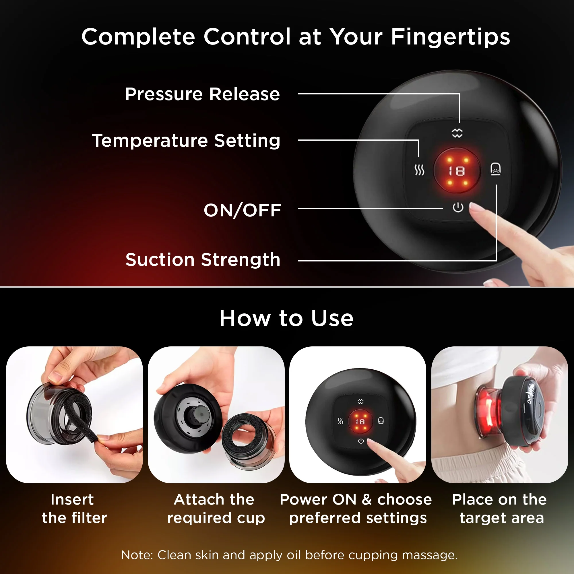 Dr Physio USA 1054 Advanced 5-in-1 Electric Cupping Massager, 12-Level Heat & Suction, Red Light Therapy for Muscle Relaxation, Pain Relief Recovery & Cellulite Support - Image 5