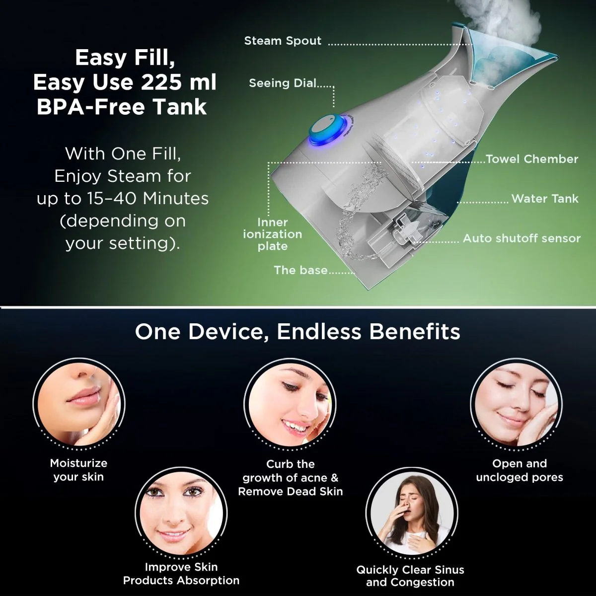 Dr Trust USA 3-in-1 Nano Ionic Facial Steamer 902 (Blue) - Image 4