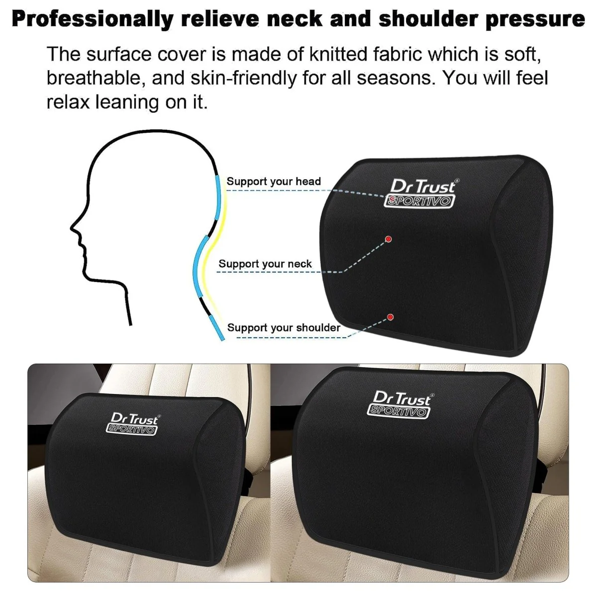 Dr Trust USA Orthopedic Neck Rest Car Seat Cushion 353 (Small) - Image 3