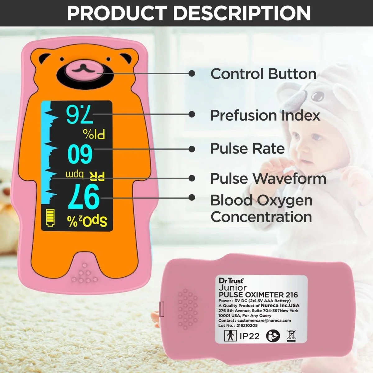 Dr Trust USA Pediatric Pulse Oximeter for Children 216 - Image 3