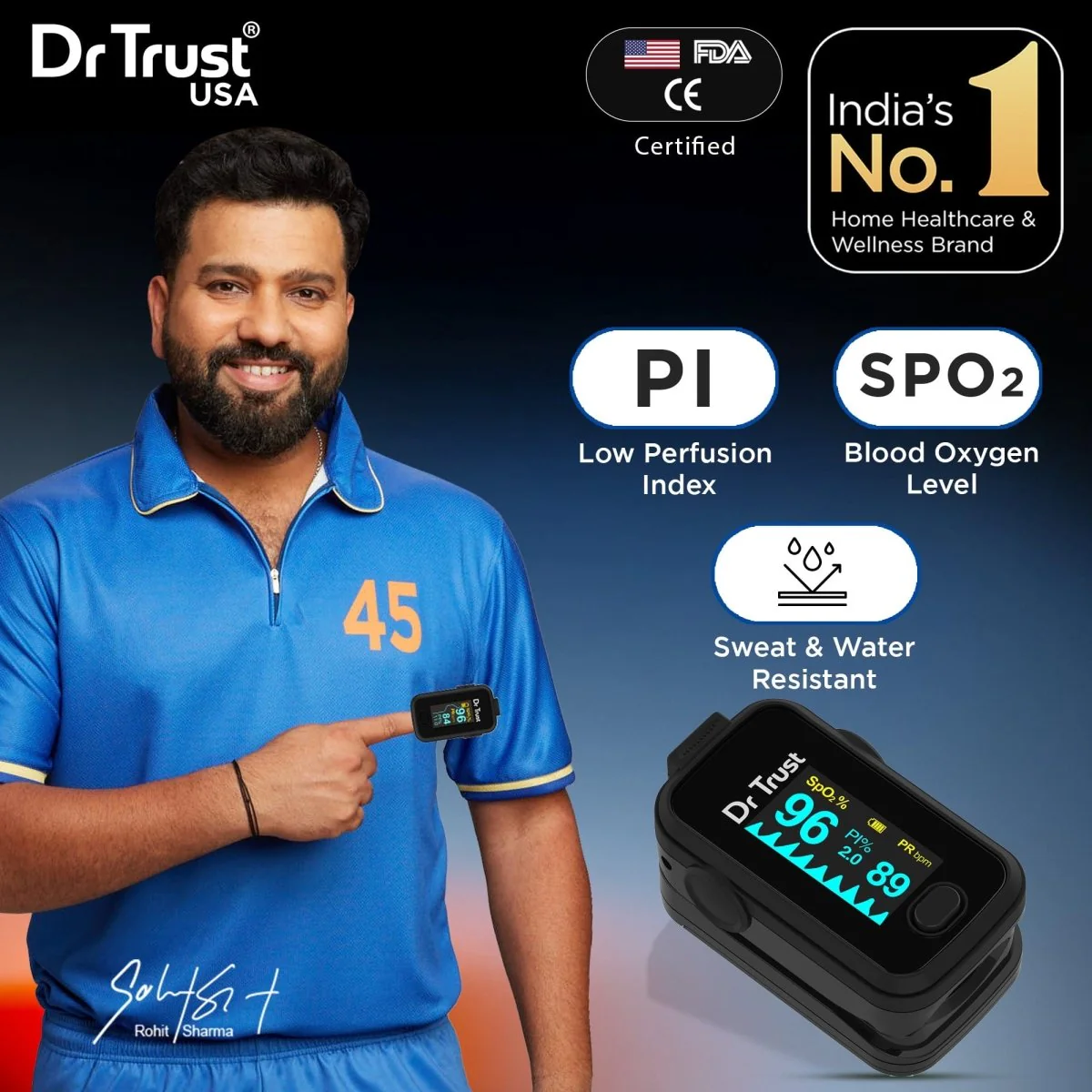 Dr Trust USA Signature Fingertip Pulse Oximeter 201 (Black) - Image 2