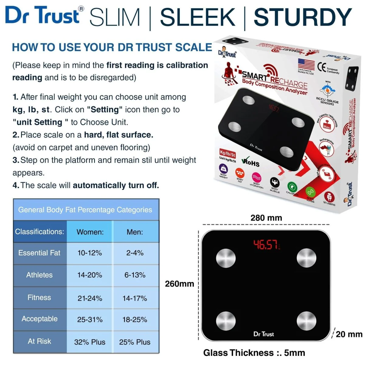 Dr Trust USA Rechargeable Smart Body Composition Analyzer Fat Scale - Image 7