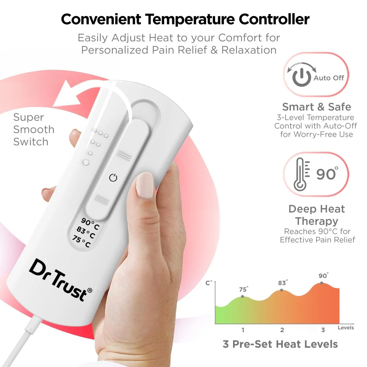 Dr Trust USA VelvetTherm Orthopedic Electric Heating Pad 388 - Image 3